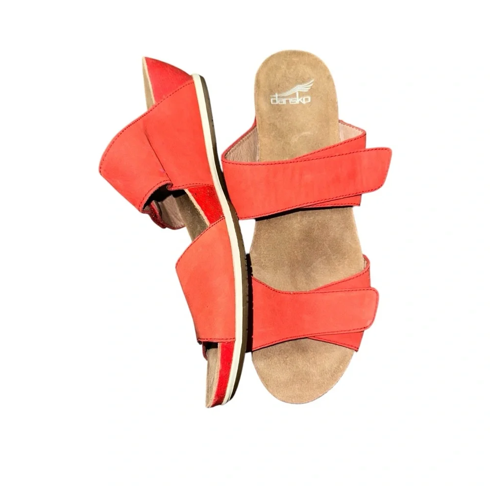 Dansko Vienna Milled Nubuck Tomato Leather Double Strap Wedge Sandal Size 41